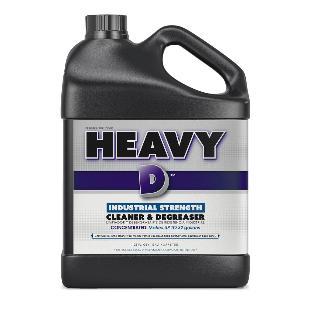 HEAVY D™ INDUSTRIAL STRENGTH CLEANER & DEGREASER concentrate. is an intensely concentrated cleaning product designed for your toughest cleaning chores around your home or business!  HEAVY D™ can be sprayed, mopped, or brushed onto the surface to be cleaned.   Recommended for Use On:  Commercial grills/ovens, construction/asphalt laying equipment, engines (parts), fiberglass, heavy machinery, masonry, shop floors, tools, unfinished concrete, and metal, etc. 