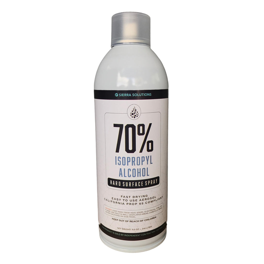 This product is ideal for surfaces that you might not want a water-based disinfectant on.   70% Isopropyl Alcohol Aerosol Surface Spray is:  • Fast Drying  • Easy & Ready to Use Aerosol Can  • California Prop 65 Compliant  • First Responder Preferred Product   • Sprays evenly every time 