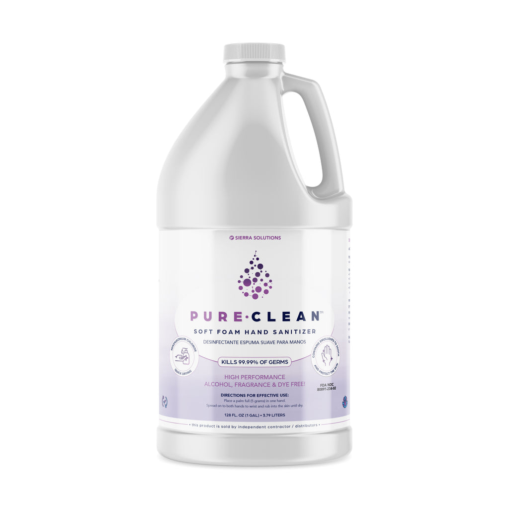 PURE•CLEAN™ SOFT FOAM HAND SANITIZER formulated with Benzalkonium Chloride so it's extremely mild on the skin. Kills 99.99% of germs including COVID. Replaces natural skin oils to keep hands soft. Balanced, neutral pH formula is extra mild even on sensitive skin. BZK has been proven to protect (up to four hours).